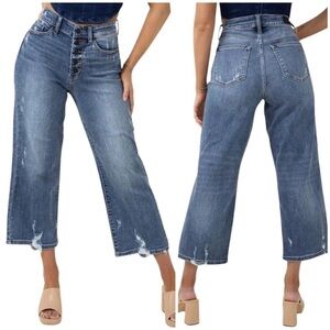 Judy Blue Jam Out High Waisted Wide Leg Distressed Jeans in Blue